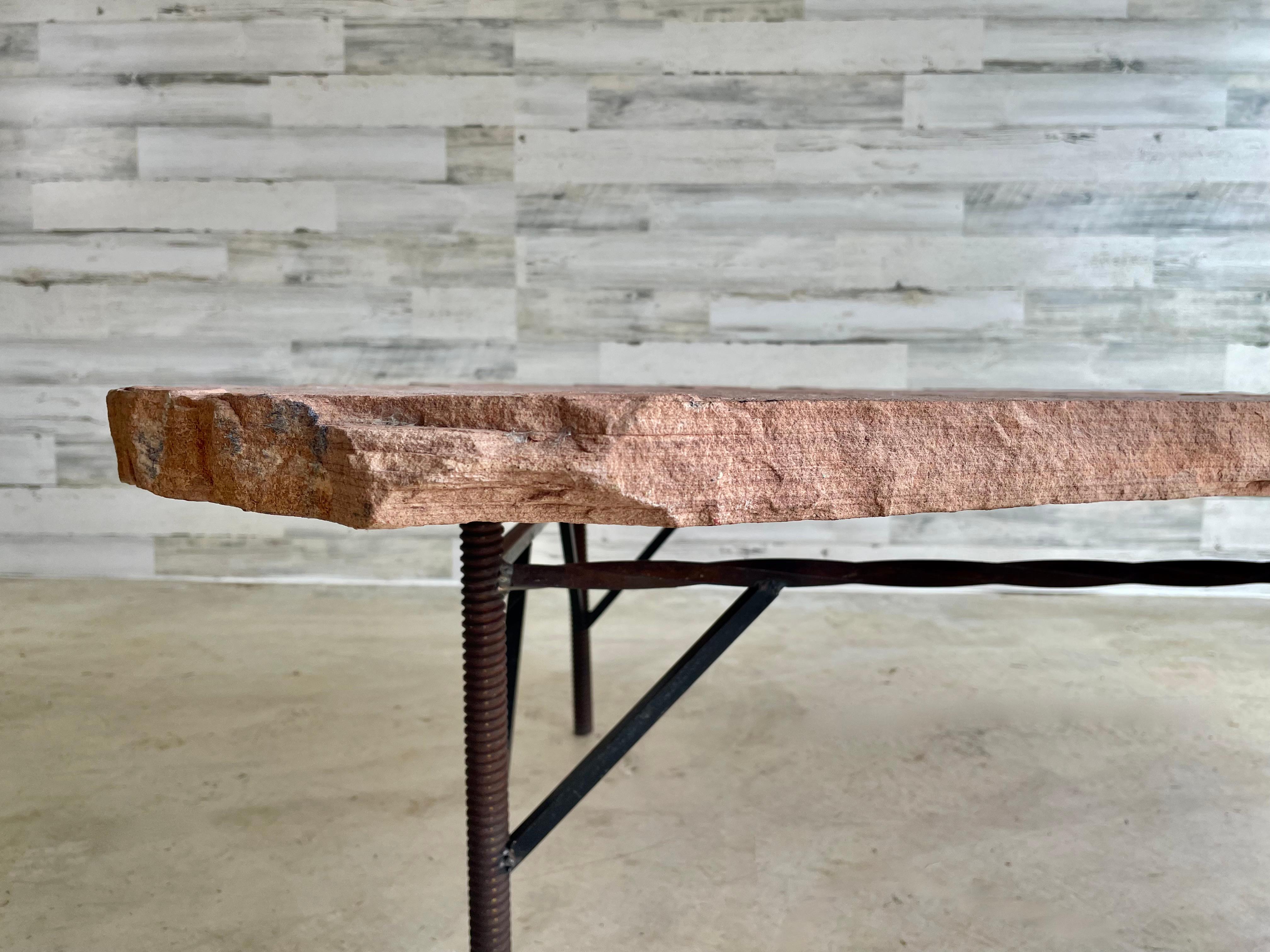 Modern Rosa Flagstone and Iron Coffee Table