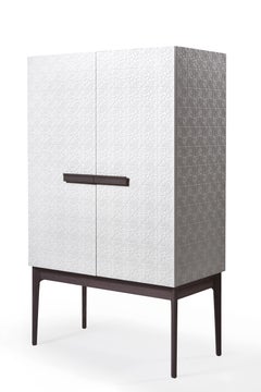 Rosa I Cabinet, White Lacquer Hand Carved Rose Detail Cabinet