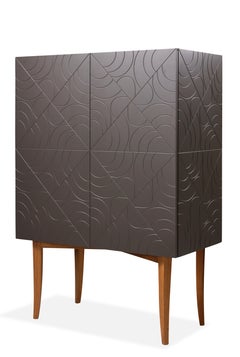 Cabinet Rosa II, meuble de rangement en bois massif brun foncé sculpté à la main