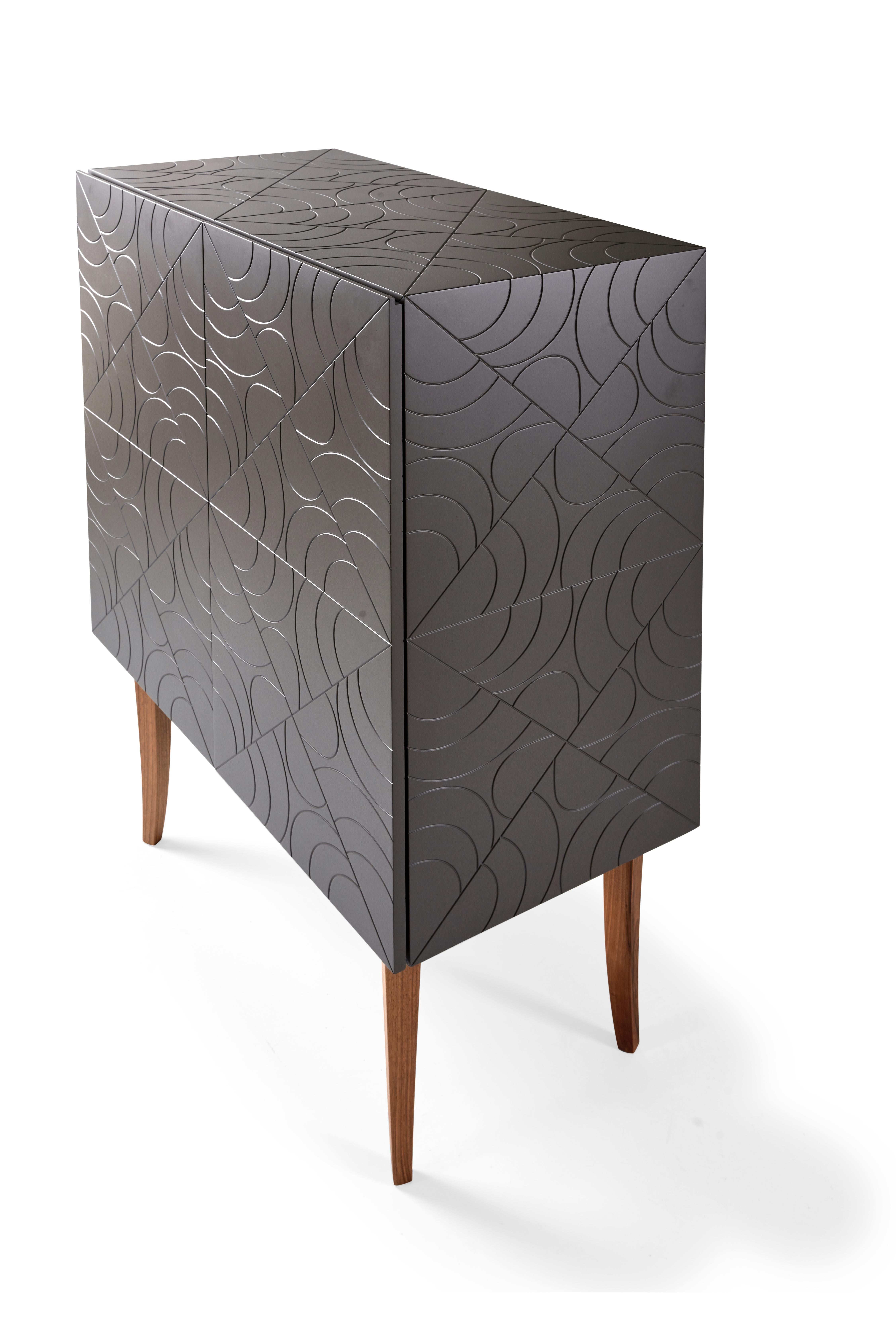 Modern Rosa II Cabinet, Dark Brown Solid Wood Hand Carved Cabinet For Sale