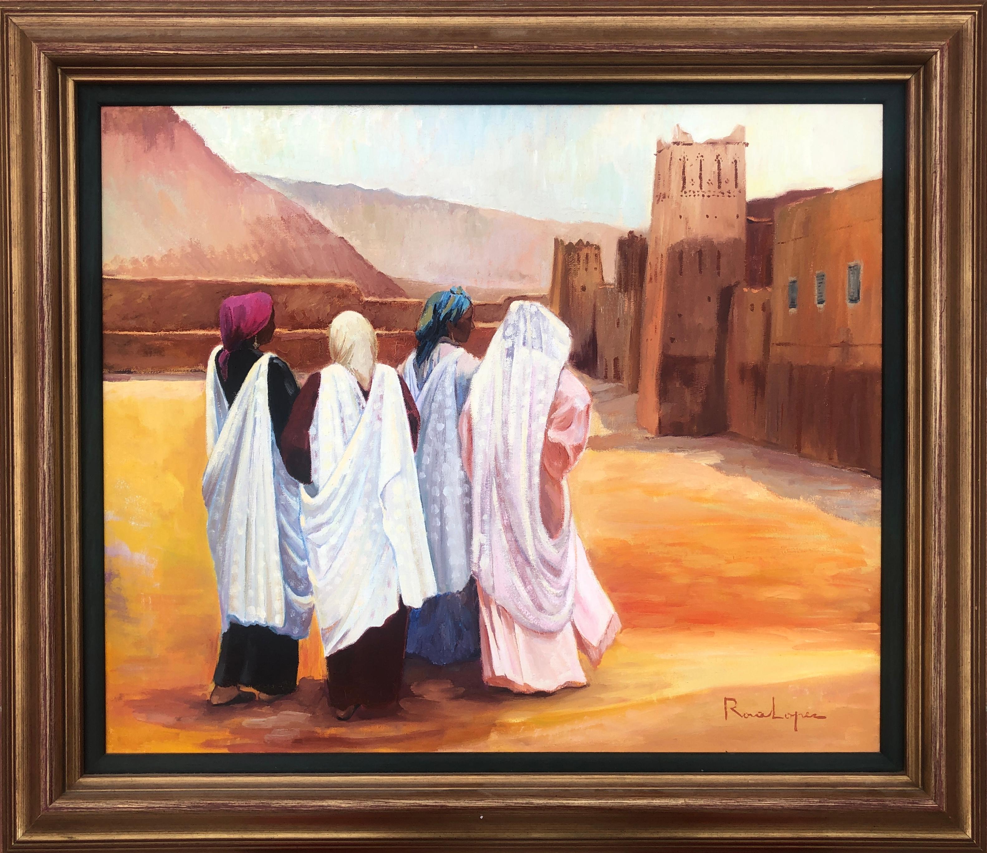 Camino a la Kasbah Marruecos óleo sobre lienzo pintura arte orientalista - Painting de Rosa Lopez