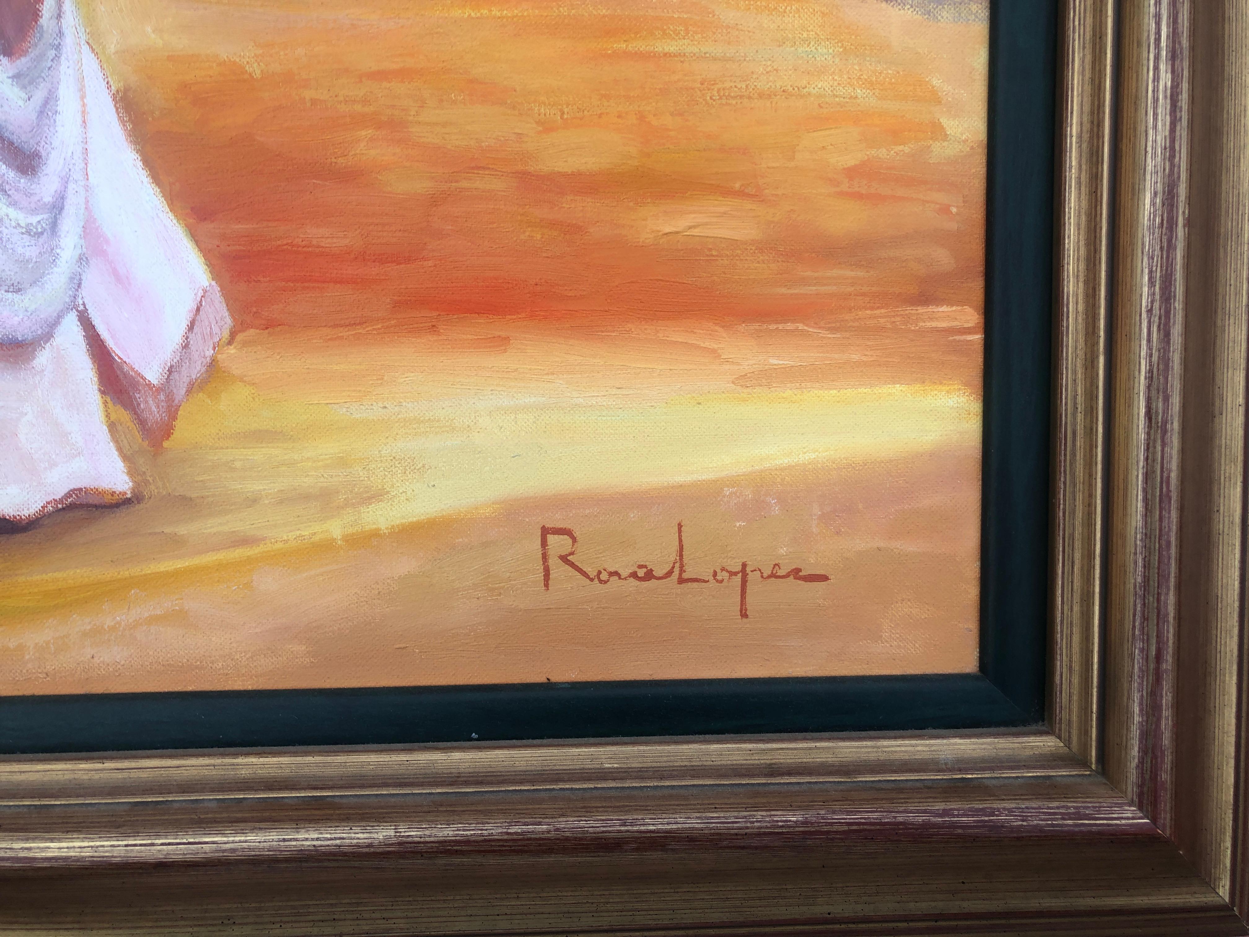 Camino a la Kasbah Marruecos óleo sobre lienzo pintura arte orientalista - Painting Contemporáneo de Rosa Lopez
