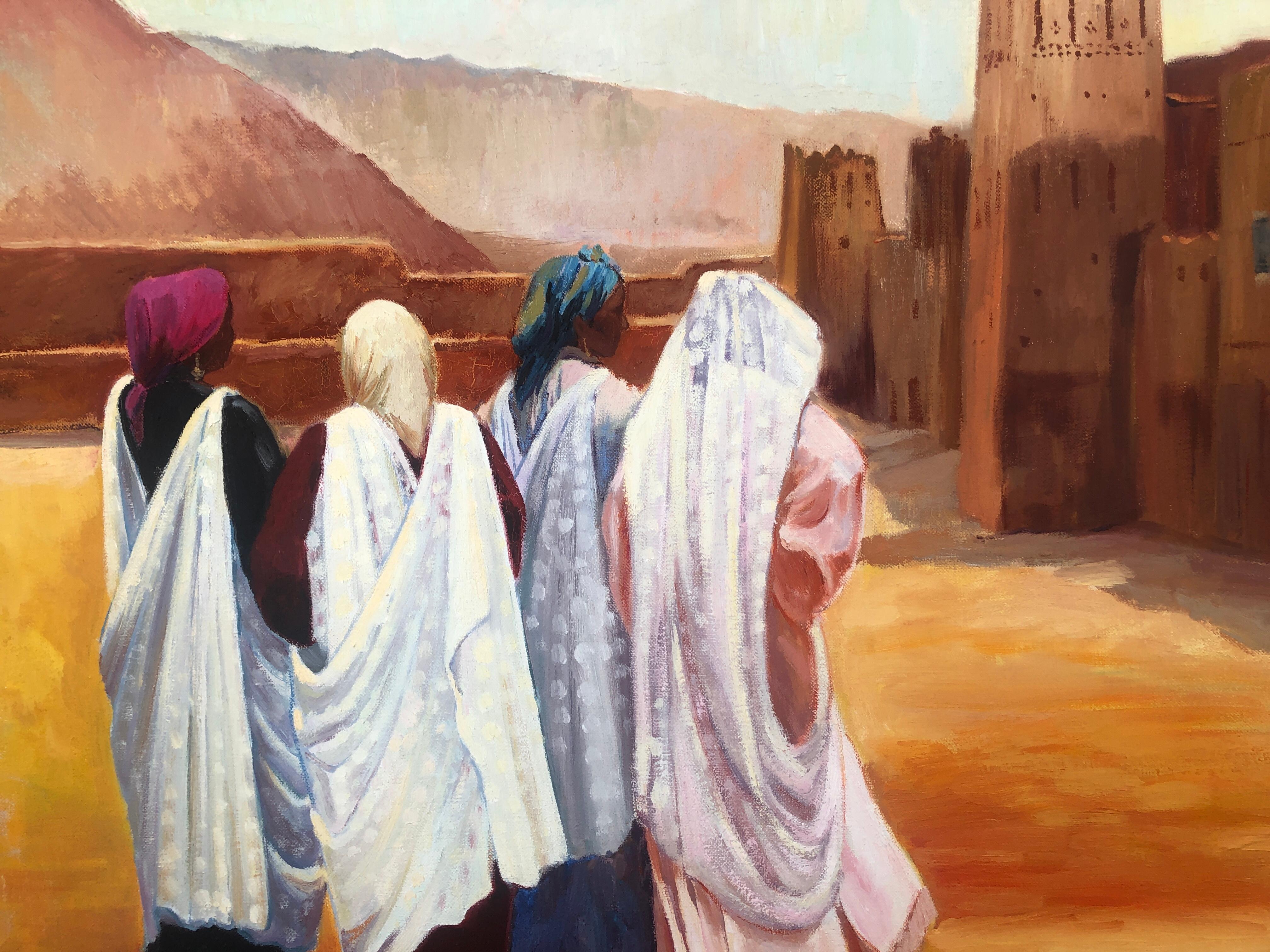Camino a la Kasbah Marruecos óleo sobre lienzo pintura arte orientalista en venta 2