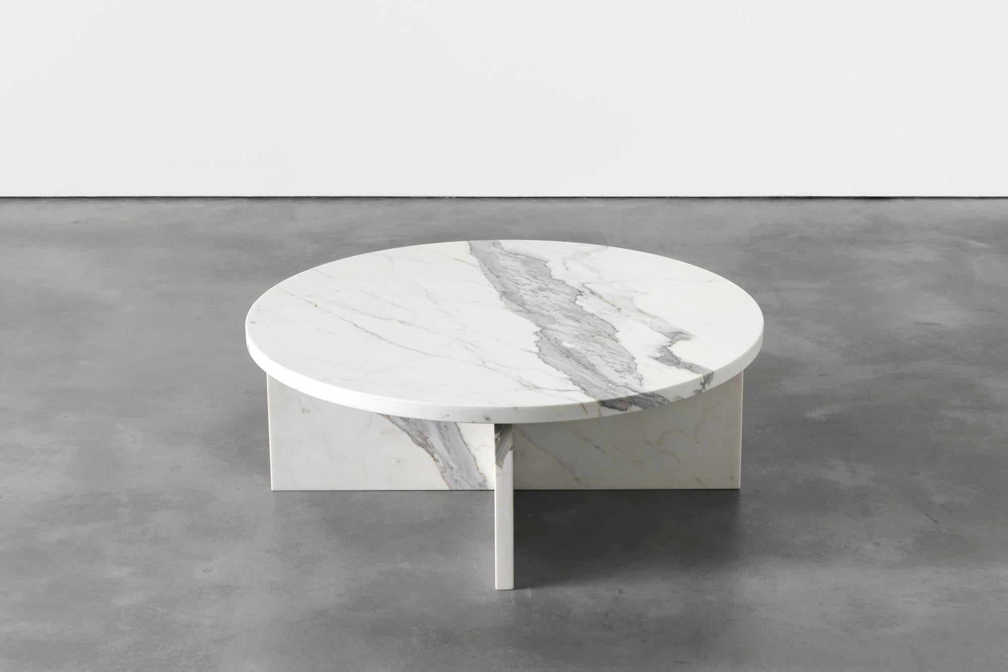 Rosa marble coffee table by Agglomerati
Dimensions: D 90 x H 33 cm
Materials: Statuario marble
Available in other stones.

Rosa Coffee Table celebrates simplicity. It has striking geometric proportions that generate a harmonious
