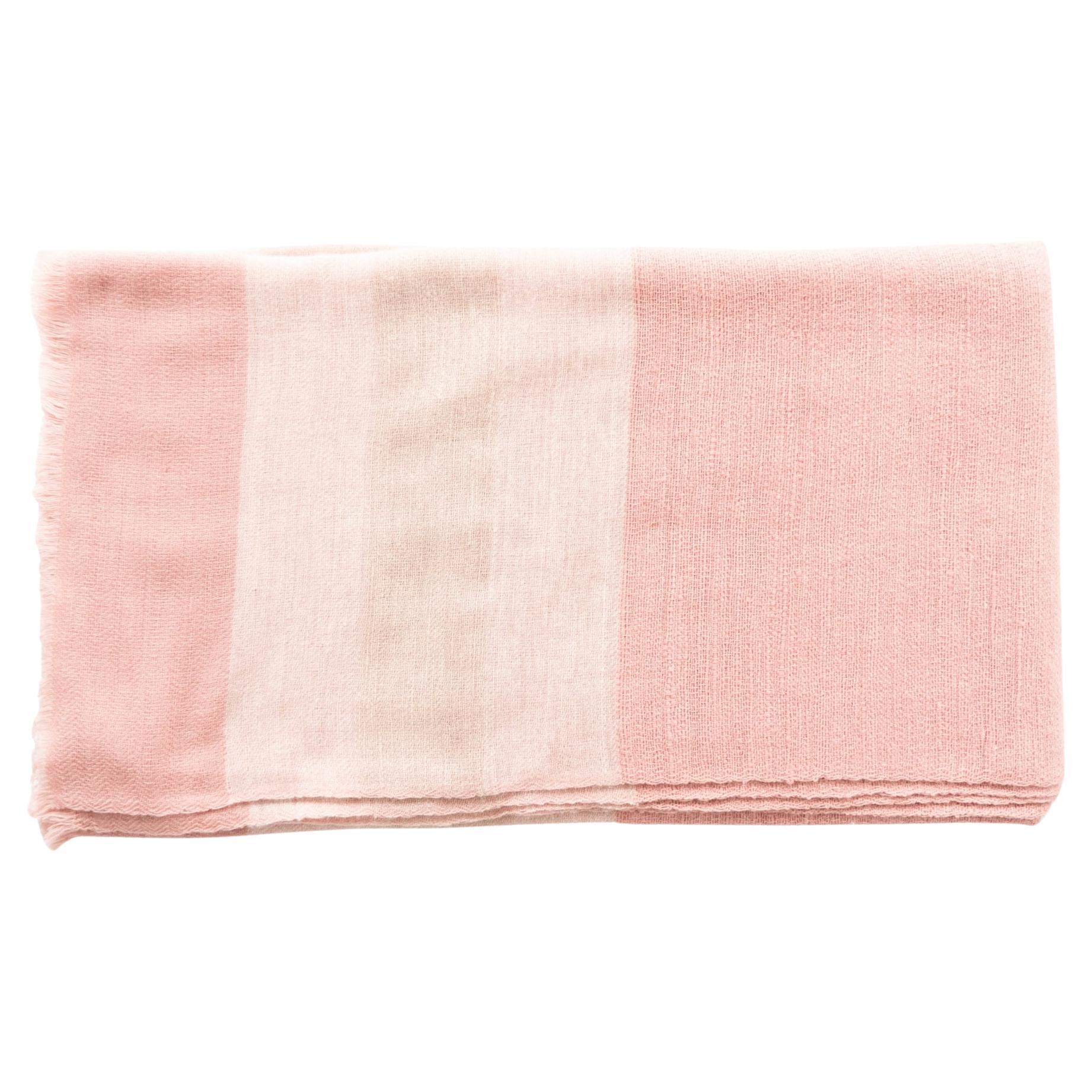 Rosa Pastel Pink Cream Artisanal Handwoven Throw Bedspread In Plush Soft Merino