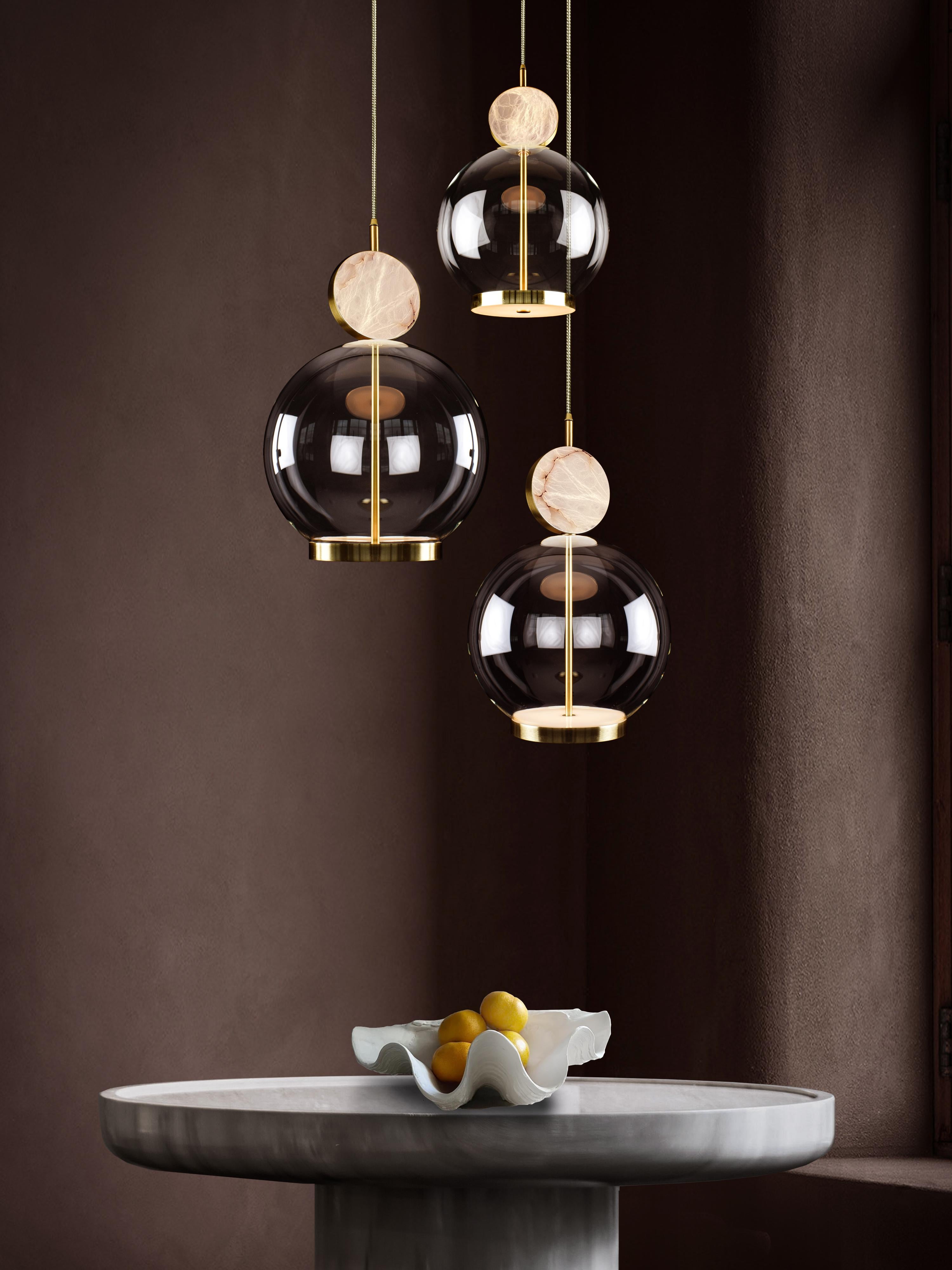 Rosa Pendant 3-Piece by Marc Wood. Marble, Glass & Brass Handmade LED Lamps In New Condition For Sale In London, GB
