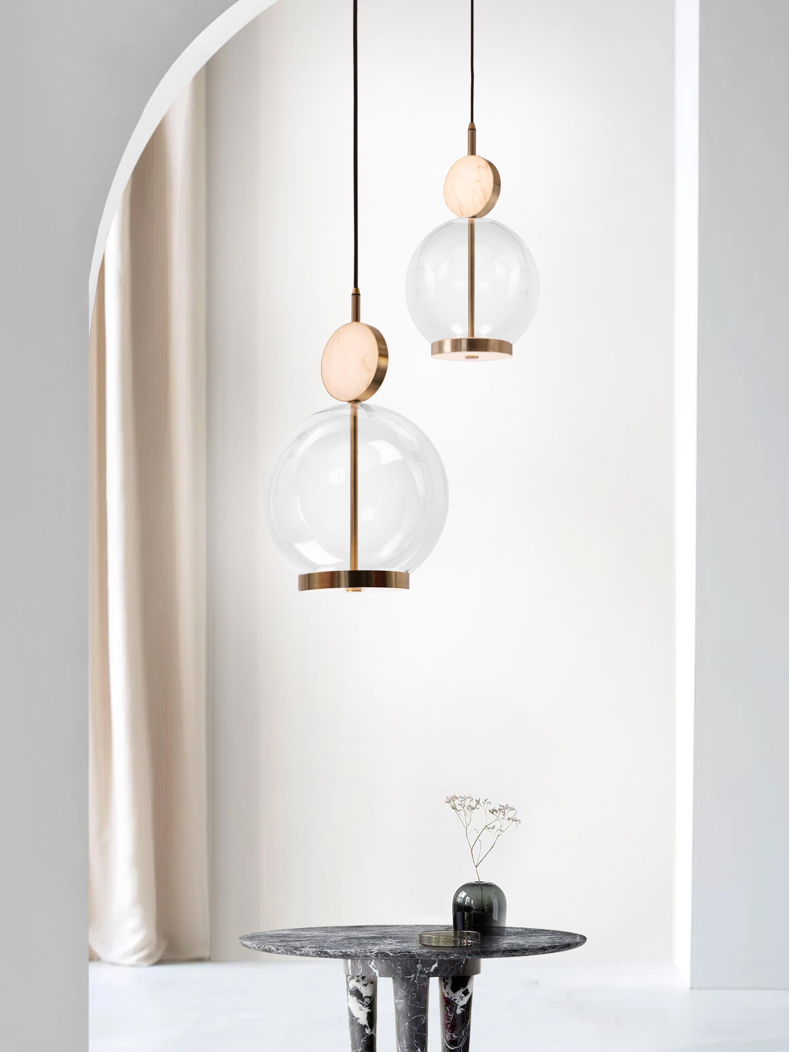 Modern Rosa Pendant Large by Marc Wood. Marble, Glass & Brass Decorative Handmade Lamp For Sale