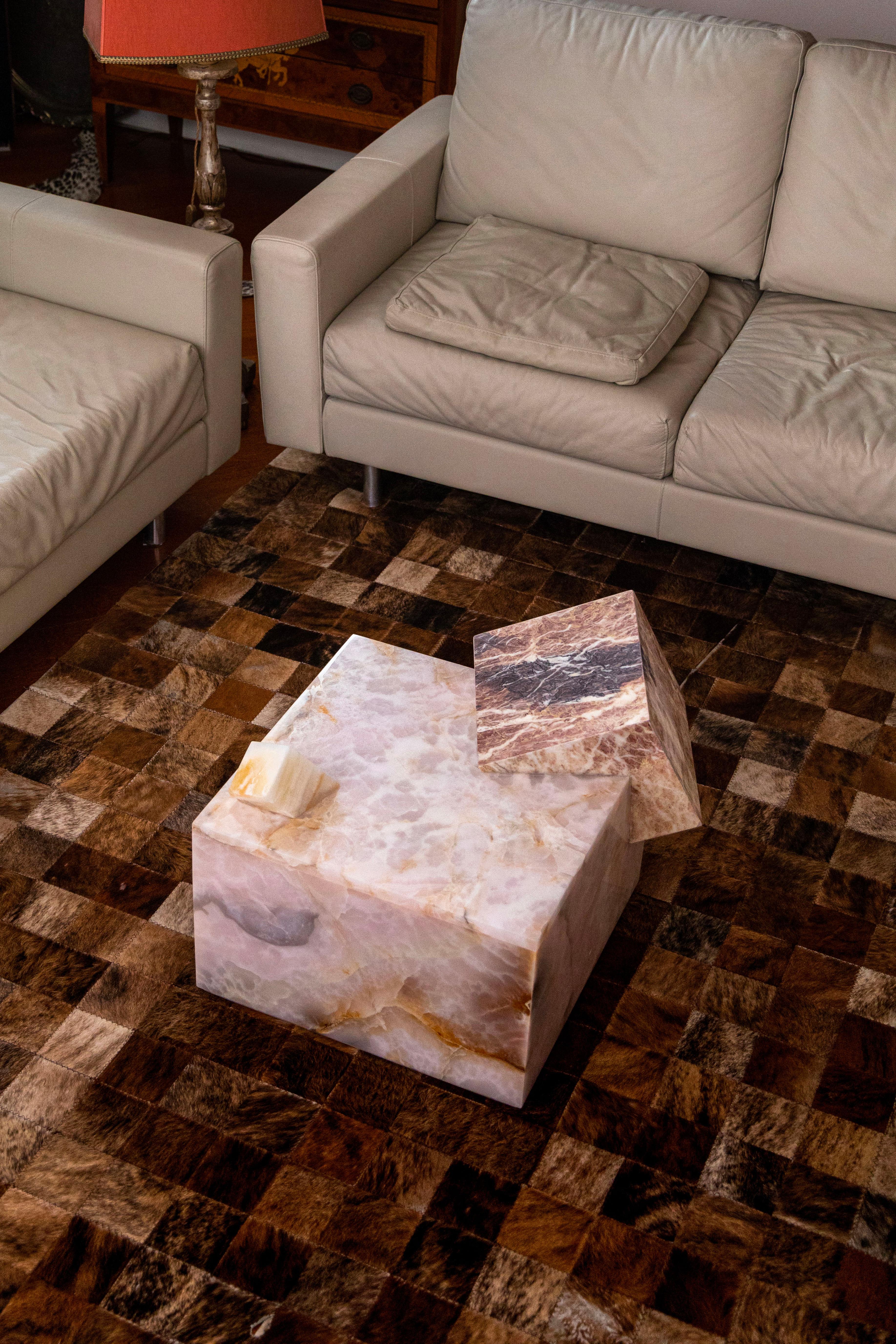 Italian Rosa Peralba Crystal Coffee Table by Serafini For Sale