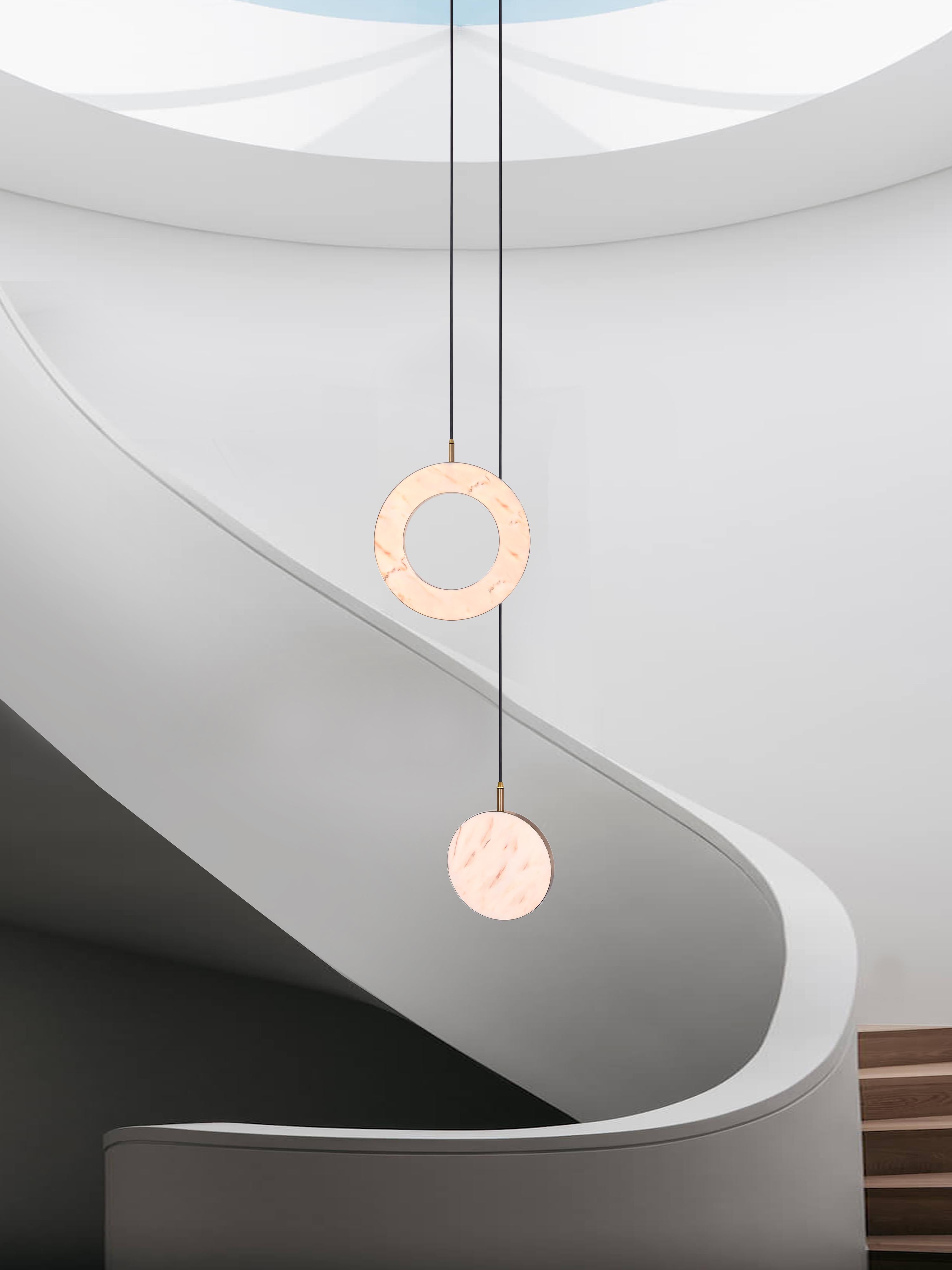 Modern ‘Rosa Ring, 2 Piece’ by Marc Wood. Brass and Rosa Marble, handmade lamps (LED) For Sale