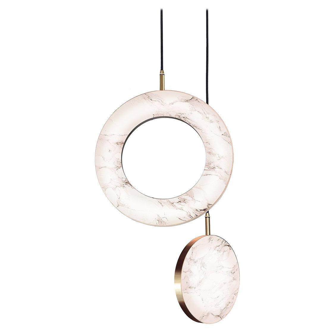 ‘Rosa Ring, 2 Piece’ by Marc Wood. Brass and Rosa Marble, handmade lamps (LED) For Sale