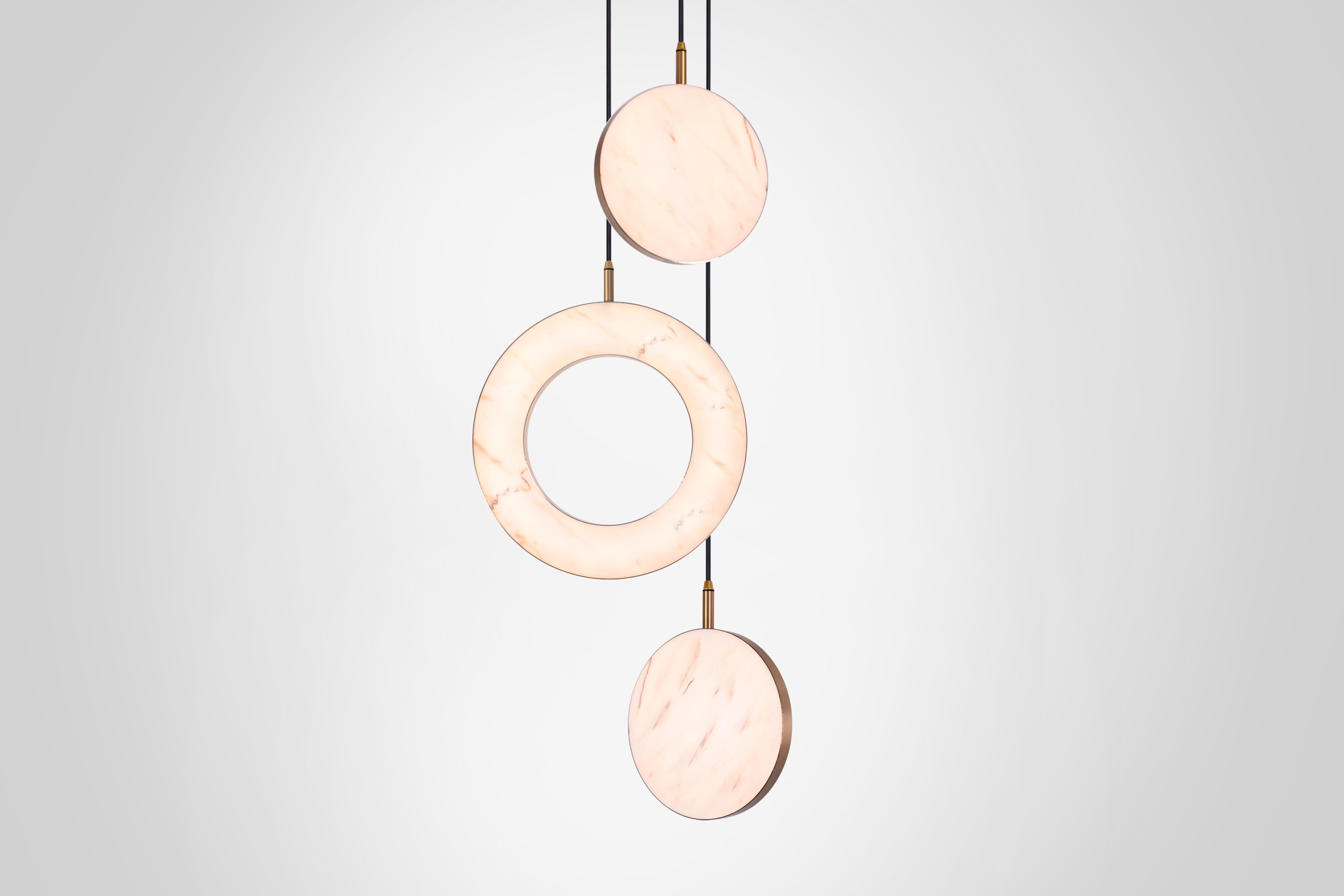Modern ‘Rosa Ring, 3 Piece’ by Marc Wood. Brass and Rosa Marble, handmade lamps (LED) For Sale