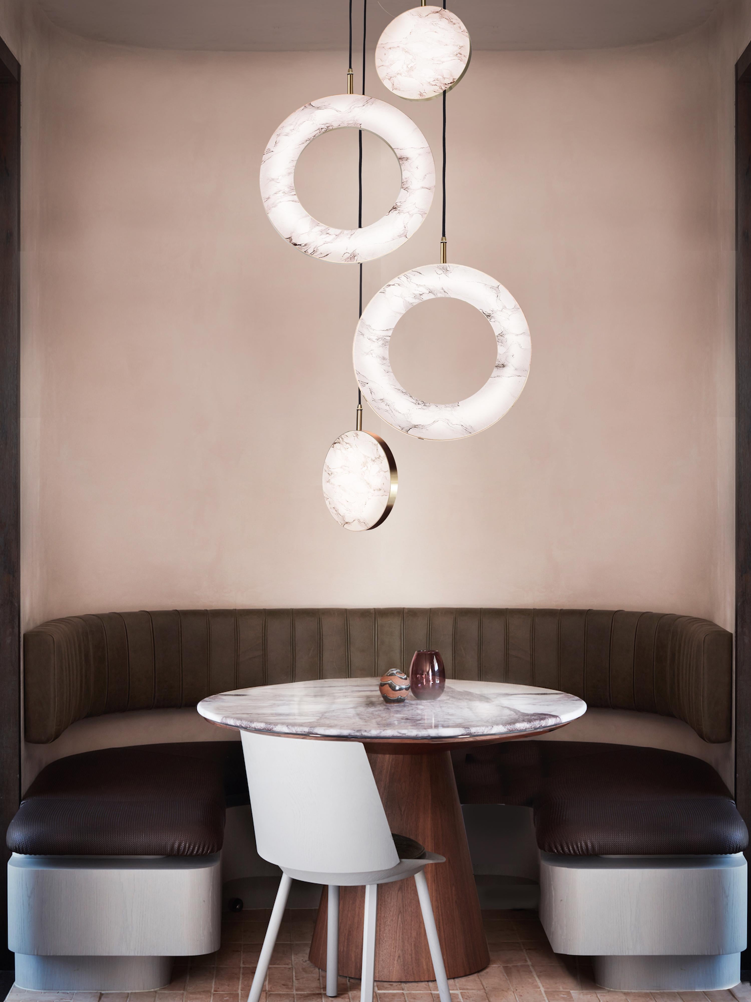 Modern ‘Rosa Ring, 4 Piece’ by Marc Wood. Brass and Rosa Marble, handmade lamps (LED) For Sale