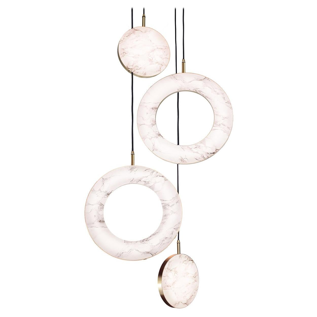 ‘Rosa Ring, 4 Piece’ by Marc Wood. Brass and Rosa Marble, handmade lamps (LED) For Sale