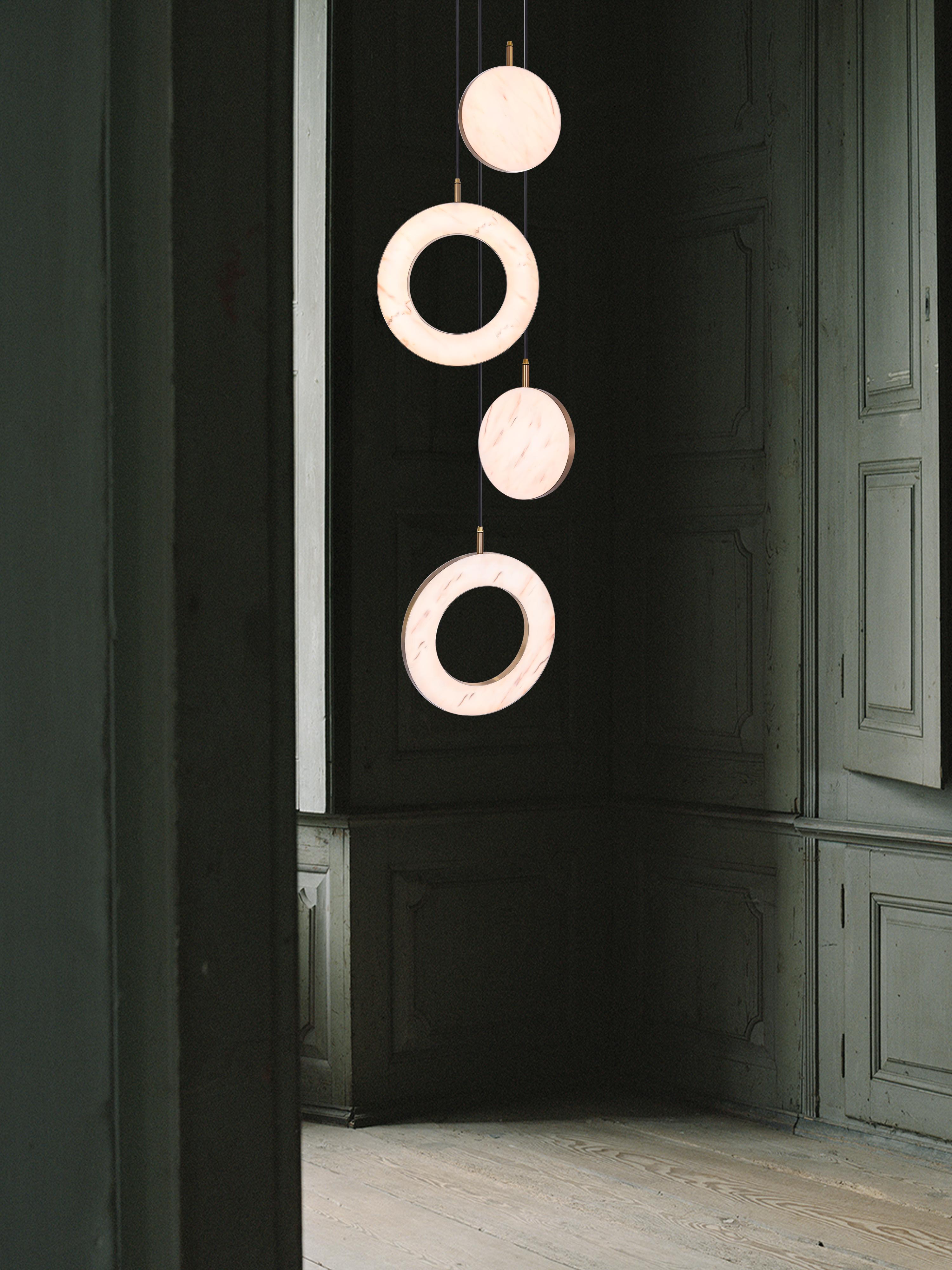 Modern ‘Rosa Ring, 6 Piece’ by Marc Wood. Brass and Rosa Marble, handmade lamps (LED) For Sale