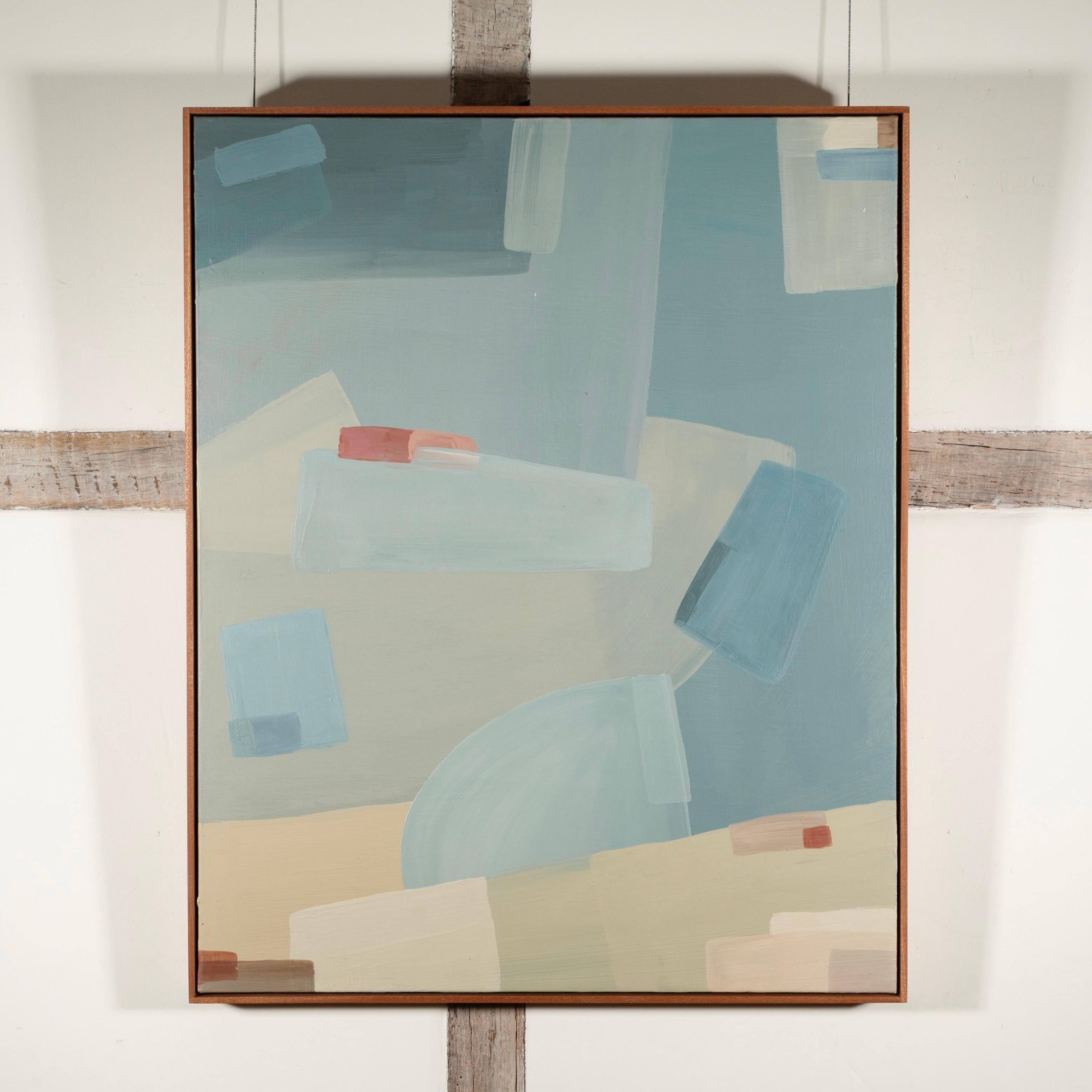 No me salpiques I - Pintura acrílica abstracta al agua, azul, beige + blanco - Painting de Rosa Roig-Fiol