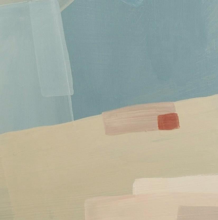 No me salpiques I - Pintura acrílica abstracta al agua, azul, beige + blanco - Abstract Painting Gris de Rosa Roig-Fiol