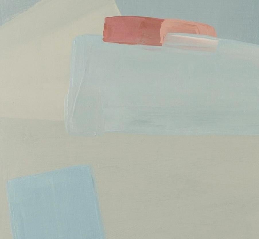 No me salpiques I - Pintura acrílica abstracta al agua, azul, beige + blanco en venta 1