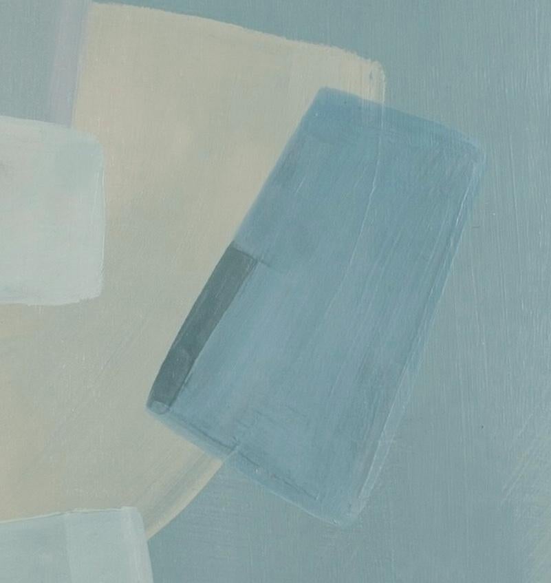 No me salpiques I - Pintura acrílica abstracta al agua, azul, beige + blanco en venta 2