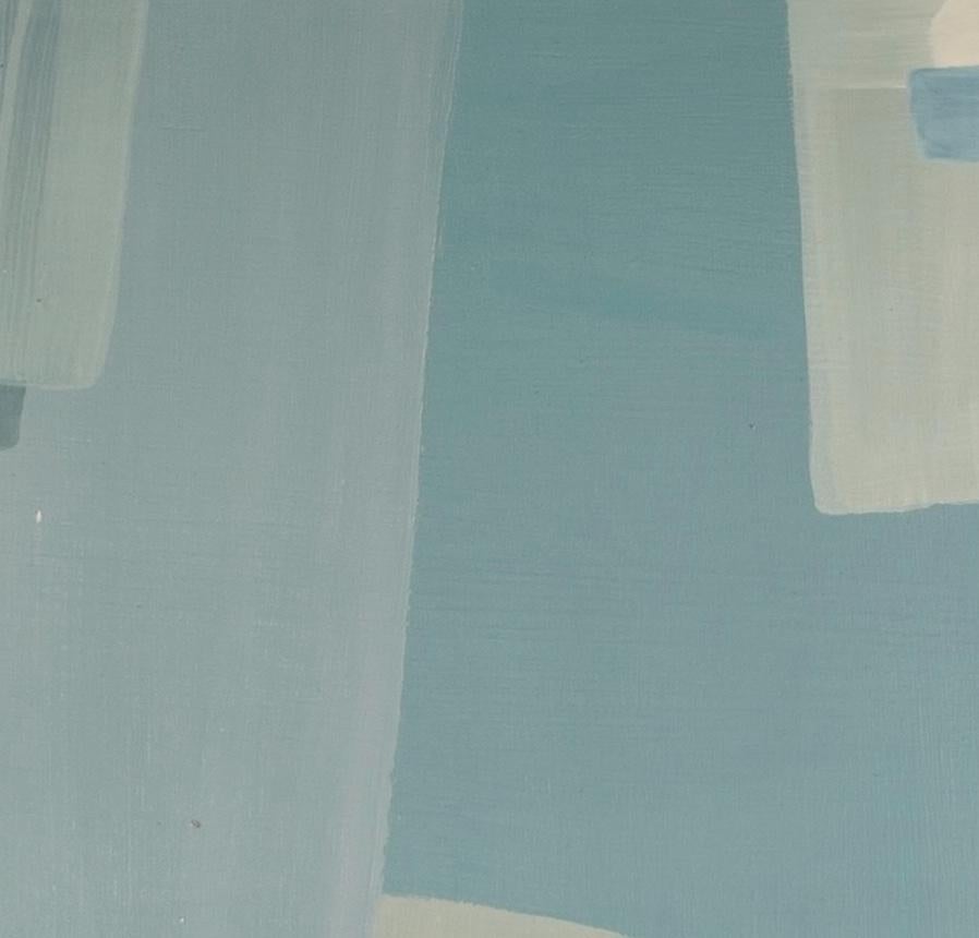 No me salpiques I - Pintura acrílica abstracta al agua, azul, beige + blanco en venta 3