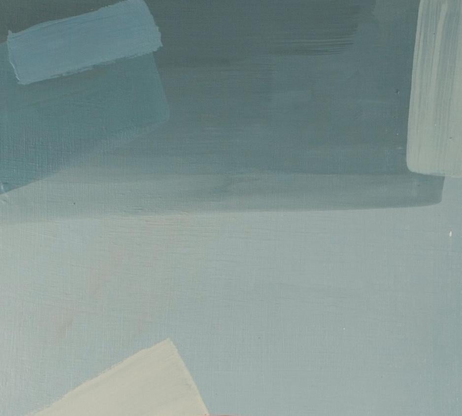 No me salpiques I - Pintura acrílica abstracta al agua, azul, beige + blanco en venta 4