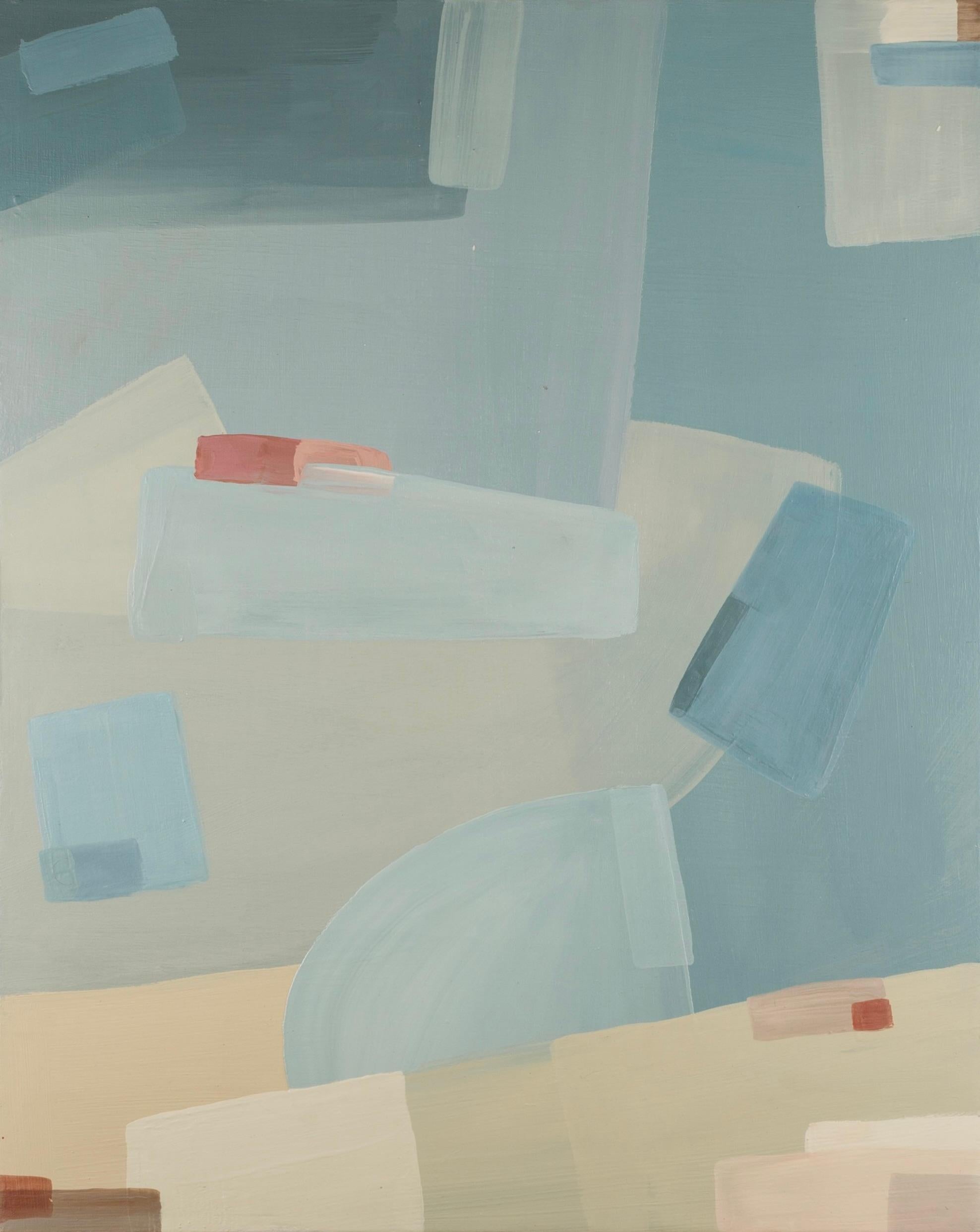 No me salpiques I - Pintura acrílica abstracta al agua, azul, beige + blanco