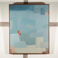 Do Not Splash Me II - Abstract Acrylic on Canvas Painting, Blue Water + Pink