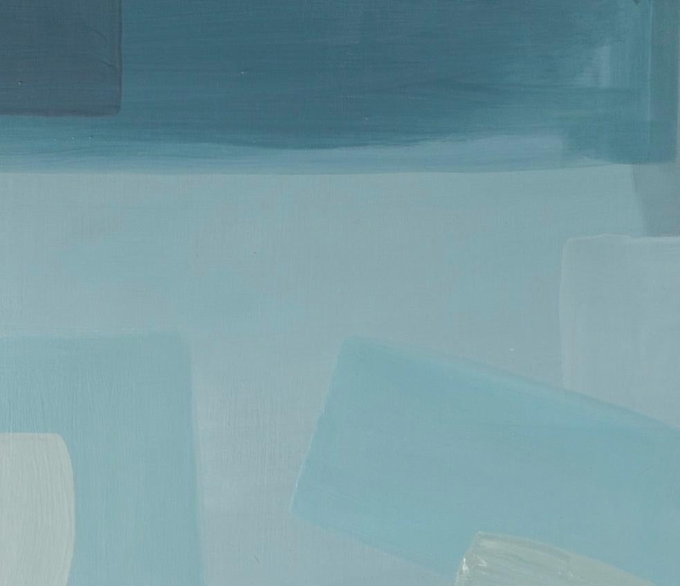 No me salpiques II - Pintura abstracta acrílica sobre lienzo, Agua azul + rosa - Abstract Painting Gris de Rosa Roig-Fiol