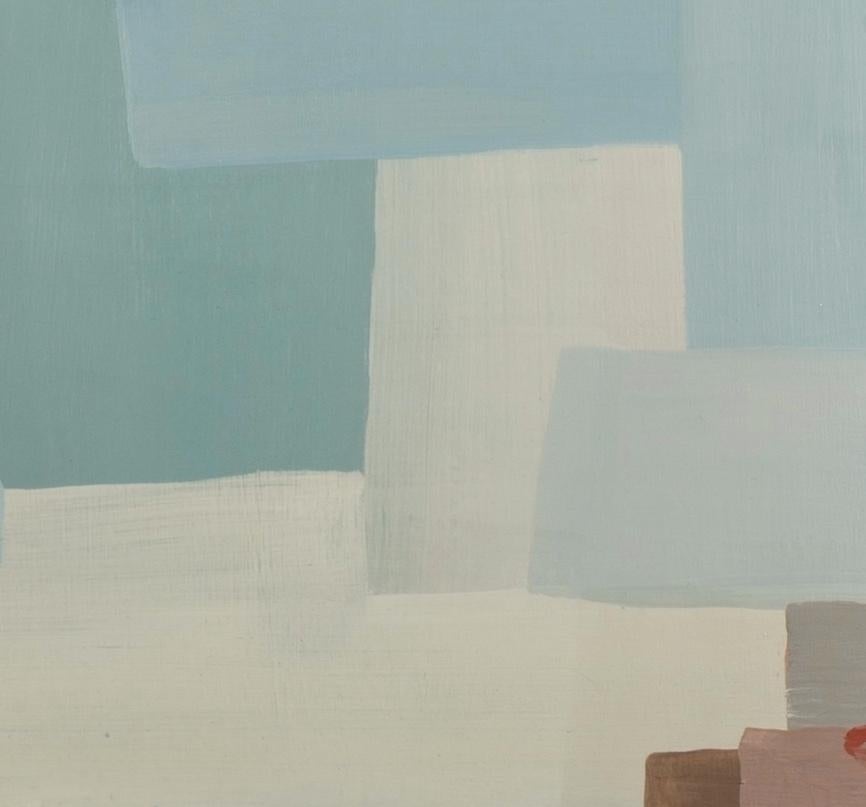 No me salpiques II - Pintura abstracta acrílica sobre lienzo, Agua azul + rosa en venta 1