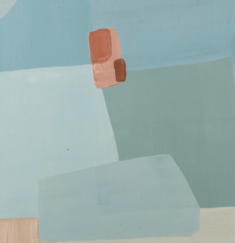 No me salpiques II - Pintura abstracta acrílica sobre lienzo, Agua azul + rosa en venta 2
