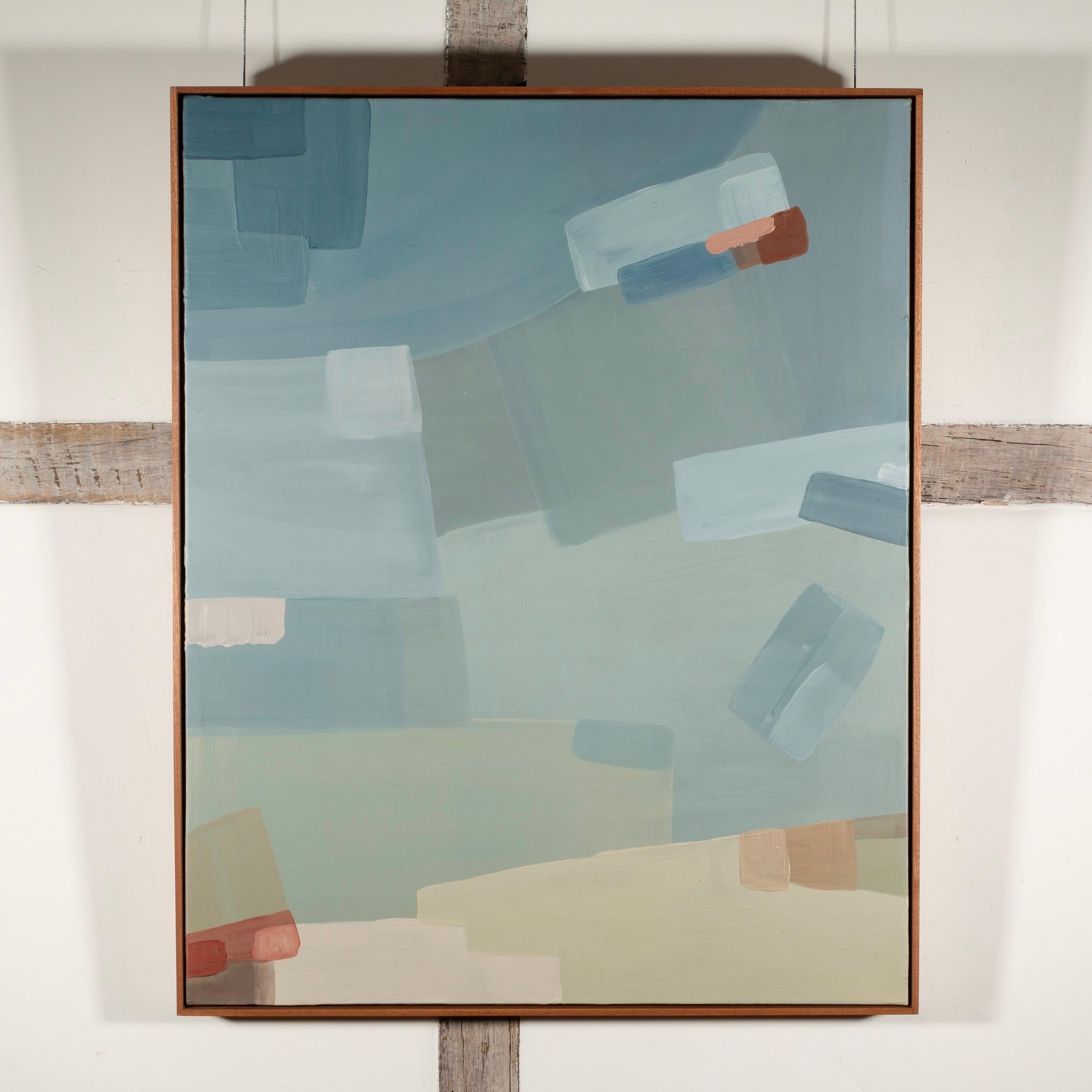 No me salpiques III - Pintura acrílica abstracta tonal, Azul, Beige + Rosa - Painting de Rosa Roig-Fiol