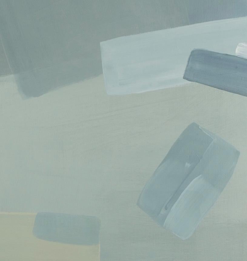 No me salpiques III - Pintura acrílica abstracta tonal, Azul, Beige + Rosa en venta 1