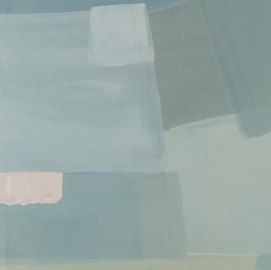 No me salpiques III - Pintura acrílica abstracta tonal, Azul, Beige + Rosa en venta 2