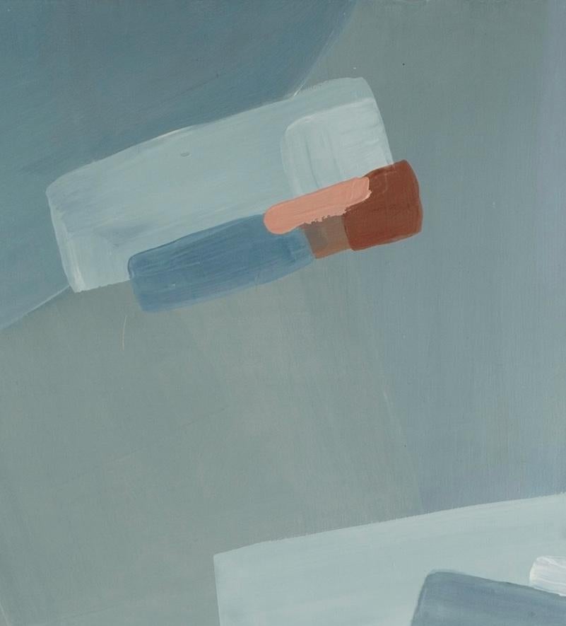No me salpiques III - Pintura acrílica abstracta tonal, Azul, Beige + Rosa en venta 3