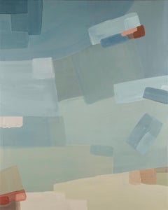 No me salpiques III - Pintura acrílica abstracta tonal, Azul, Beige + Rosa