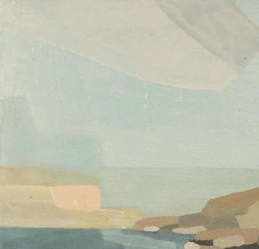 I Left a Piece of Me Behind - Pintura Abstracta Paisaje Costero, Azul + Verde - Landscape Painting Gris de Rosa Roig-Fiol