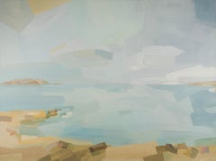 Lunch with Views - Blue Contemporary Coastal Landscape + Seascape Painting