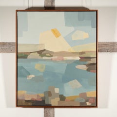 Our Favourite Swimming Spot - Abstracted Beach Landscape Painting, Blue + Brown