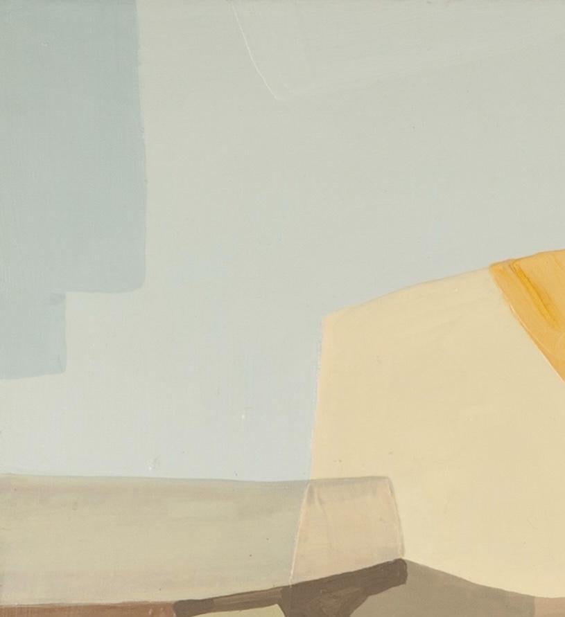 Nuestro lugar favorito para nadar - Pintura Abstracta Paisaje de Playa, Azul + Marrón - Abstract Painting Gris de Rosa Roig-Fiol