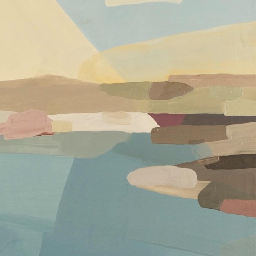 Nuestro lugar favorito para nadar - Pintura Abstracta Paisaje de Playa, Azul + Marrón en venta 1