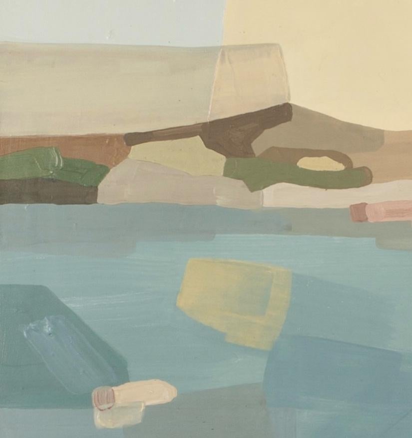 Nuestro lugar favorito para nadar - Pintura Abstracta Paisaje de Playa, Azul + Marrón en venta 2