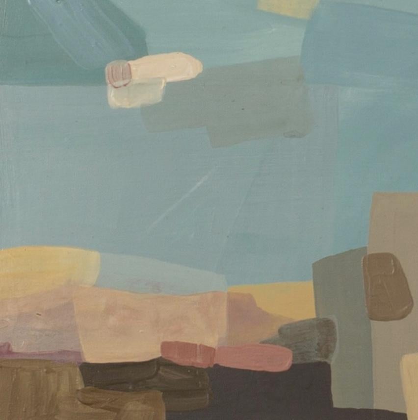 Nuestro lugar favorito para nadar - Pintura Abstracta Paisaje de Playa, Azul + Marrón en venta 3