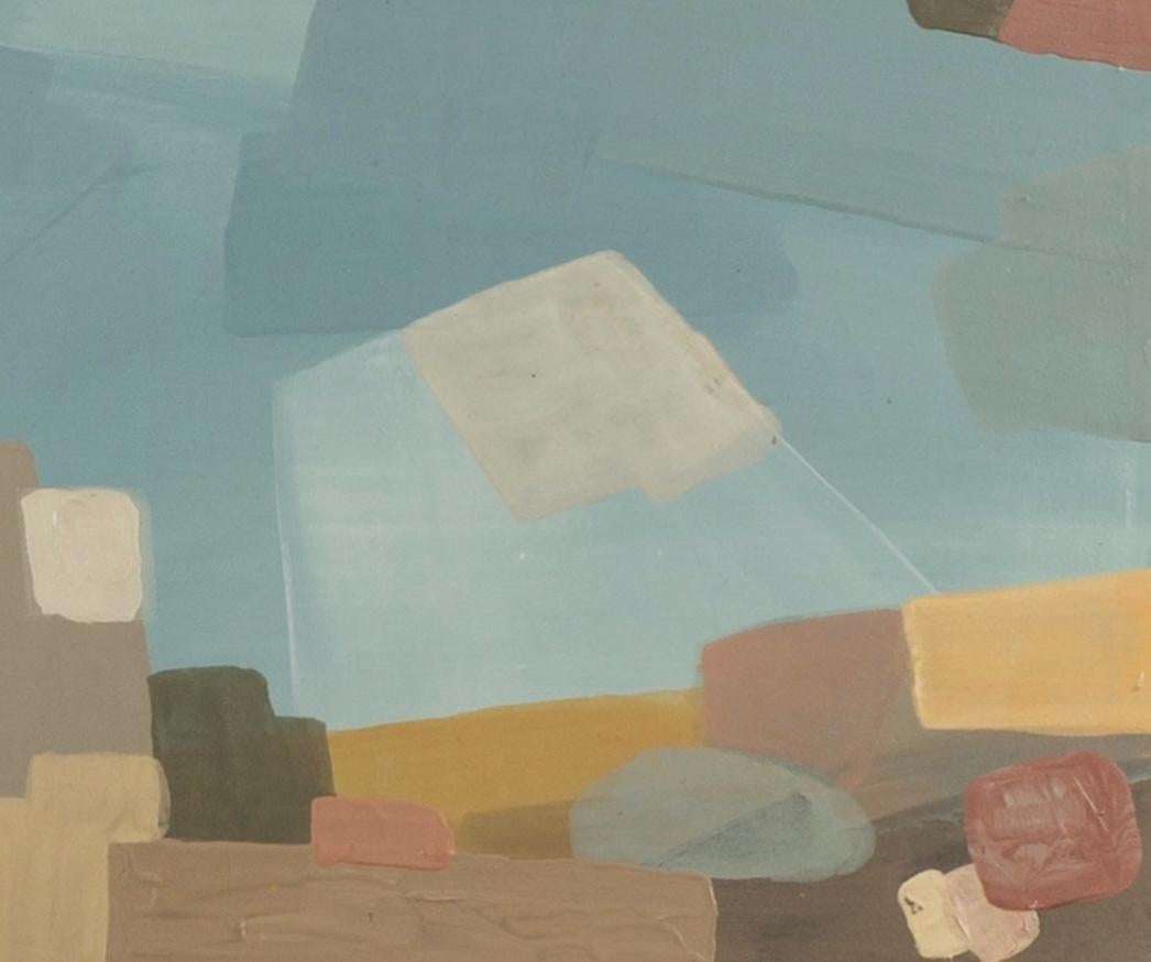Nuestro lugar favorito para nadar - Pintura Abstracta Paisaje de Playa, Azul + Marrón en venta 4