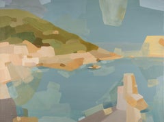 Port De Valldemossa - Contemporary Blue + Green Coastal Landscape Painting