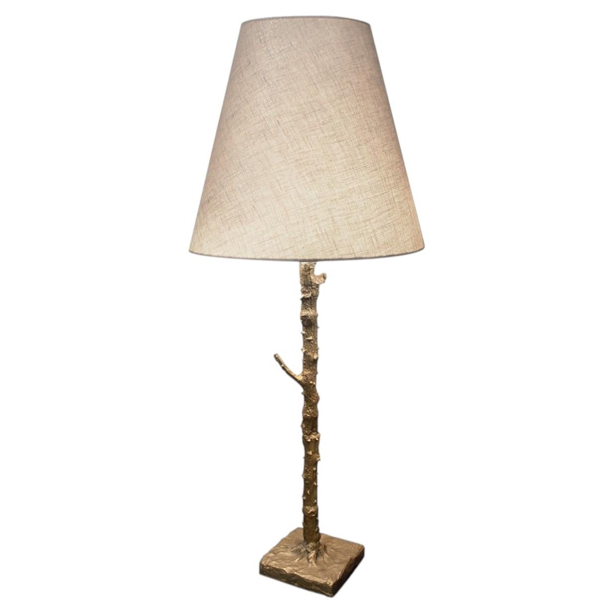 Rosa Rosae with Golden Linen Lampshade and Bronze Stem Table Lamp For Sale