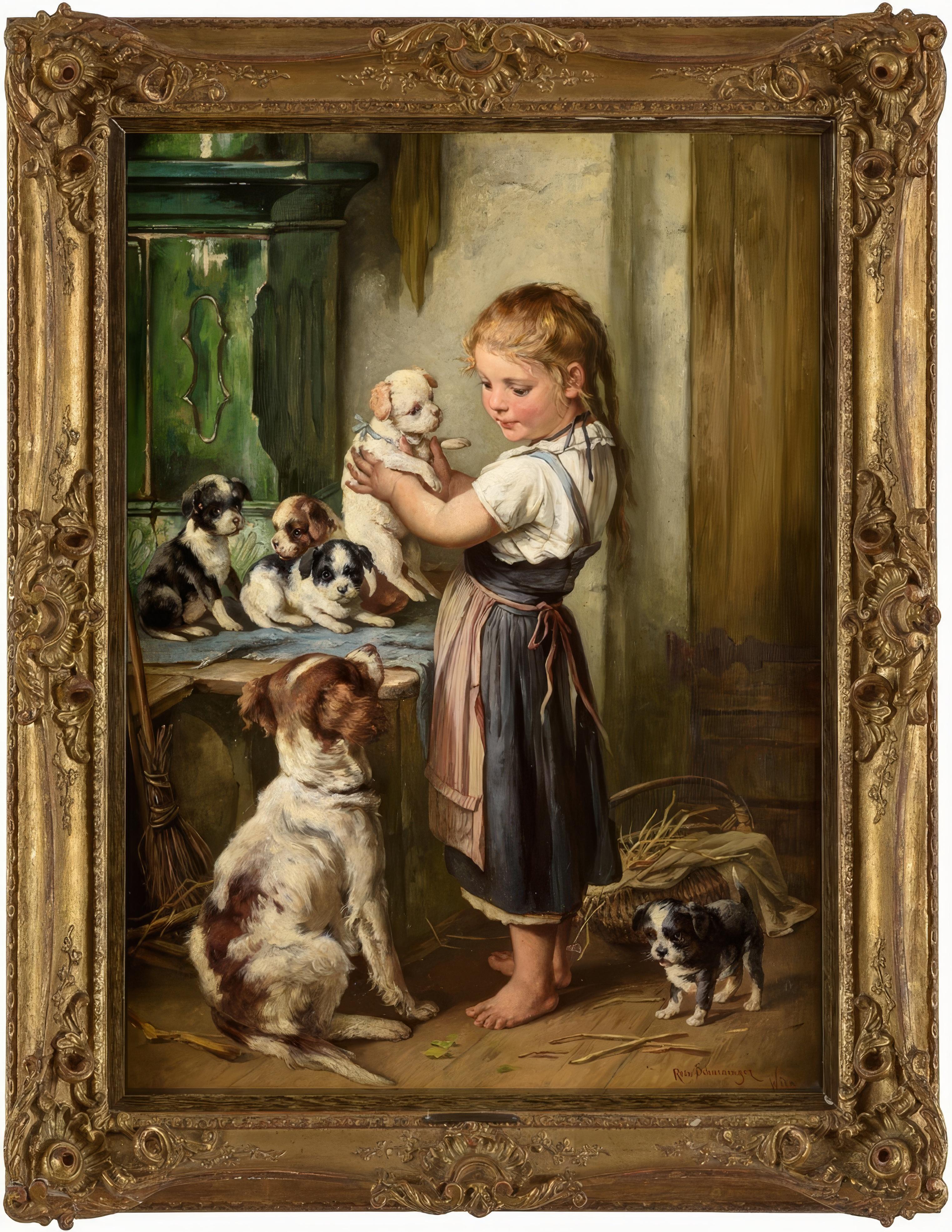 The New Puppy - Painting by Rosa Schwenninger