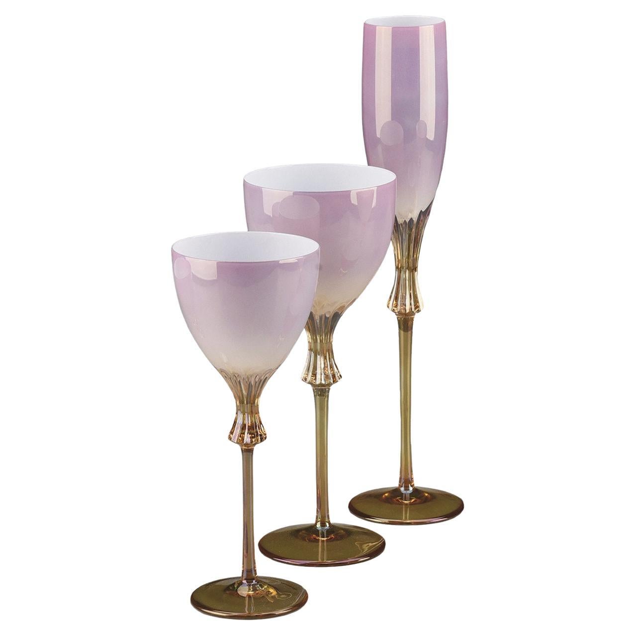 Rosa Set aus 6 rosa gemischten Gläsern im Angebot