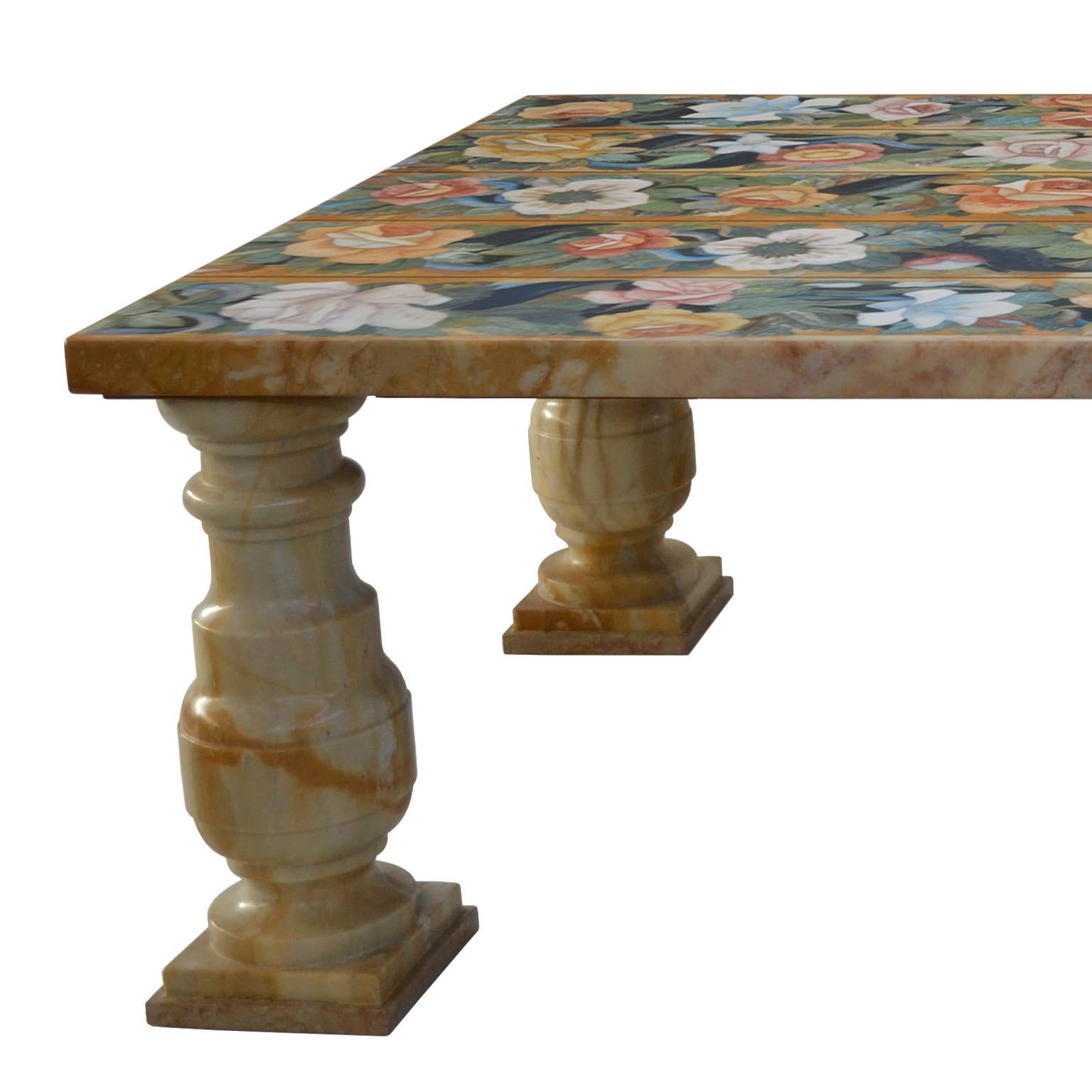 Arts and Crafts Coffee Table Yellow Siena marble Scagliola Art Inlay Decoration Four marble legs