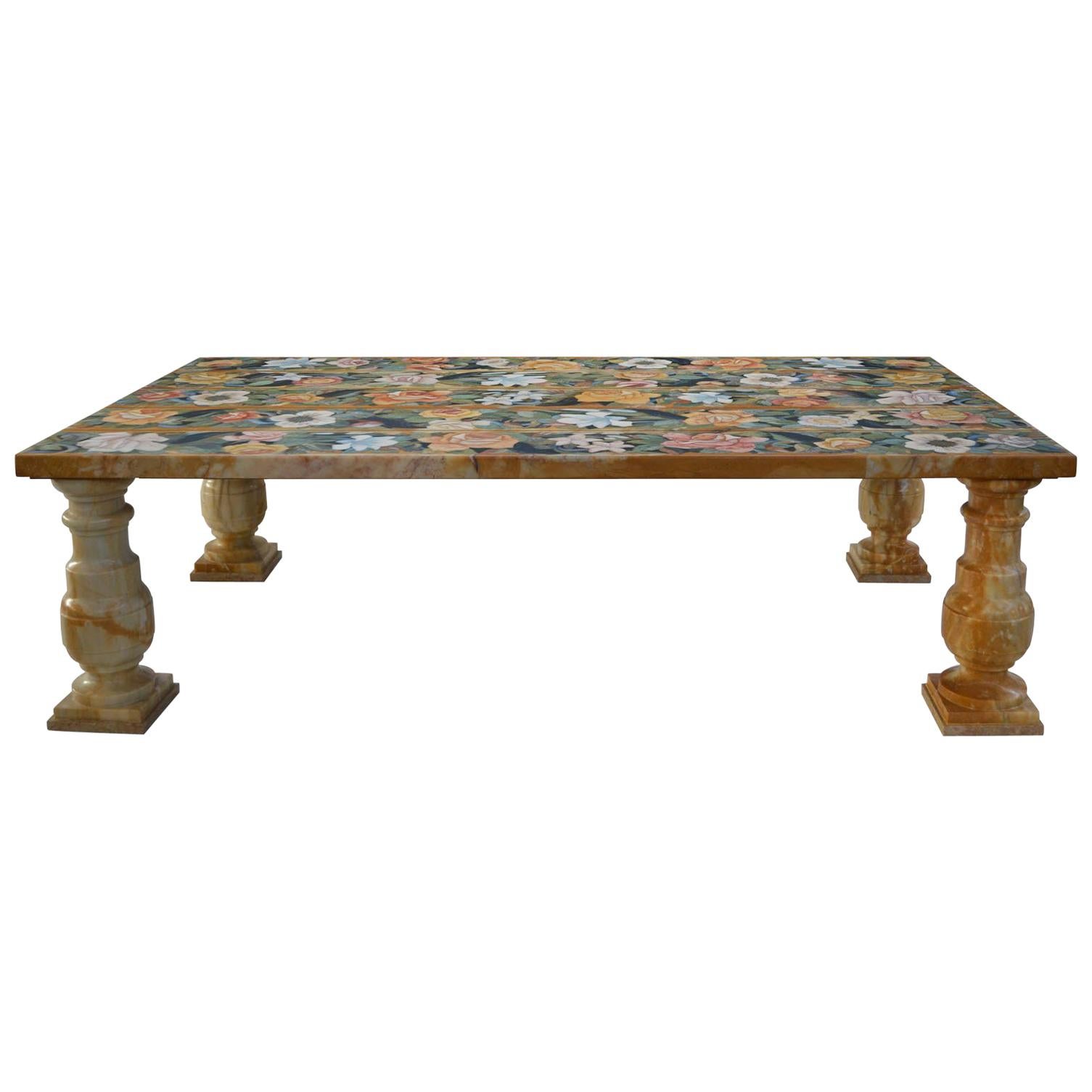 Coffee Table Yellow Siena marble Scagliola Art Inlay Decoration Four marble legs