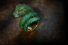 Rosa Van Parys Anaconda Snake 6.46 Carat Tsavorites 18 Karat Yellow Gold Ring