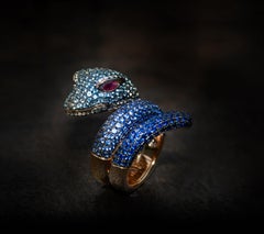 Rosa Van Parys Anaconda Snake 6.72 Carat Blue Sapphire 18 Karat Rose Gold Ring